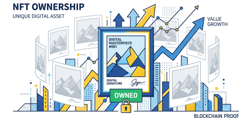 NFT কী বোঝাতে ডিজিটাল মালিকানার ধারণা, একটি ছবি ও তার মালিকানার ভিজ্যুয়াল ব্যাখ্যা